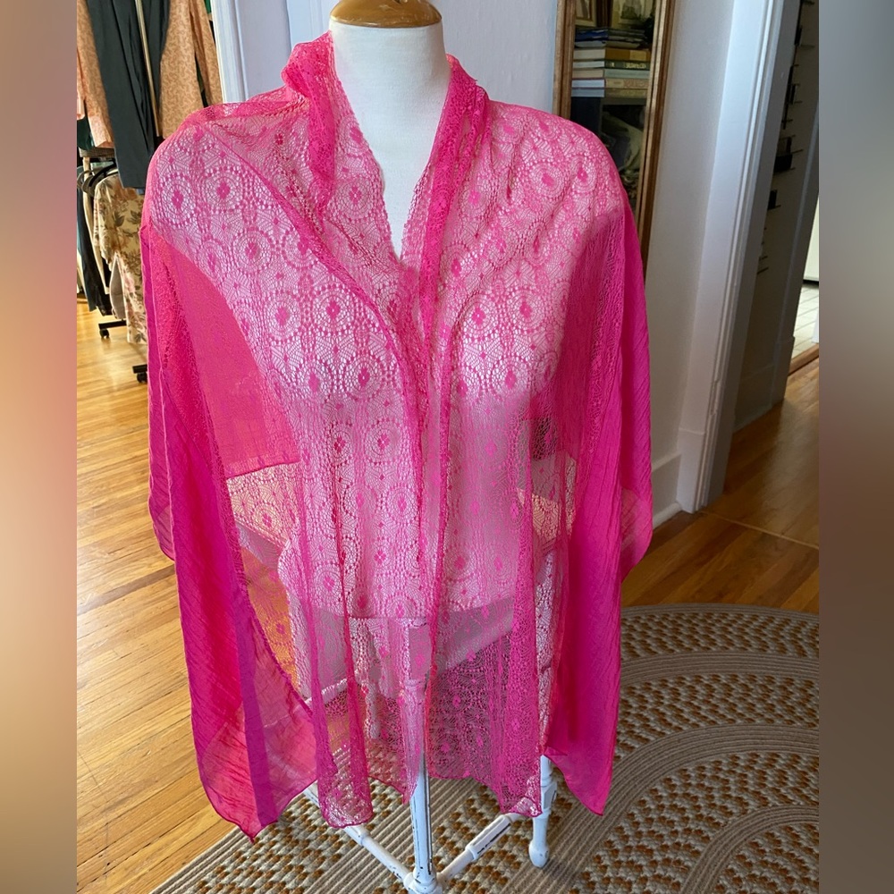 3 for 15! Bright Pink lace and solid large light scarf.